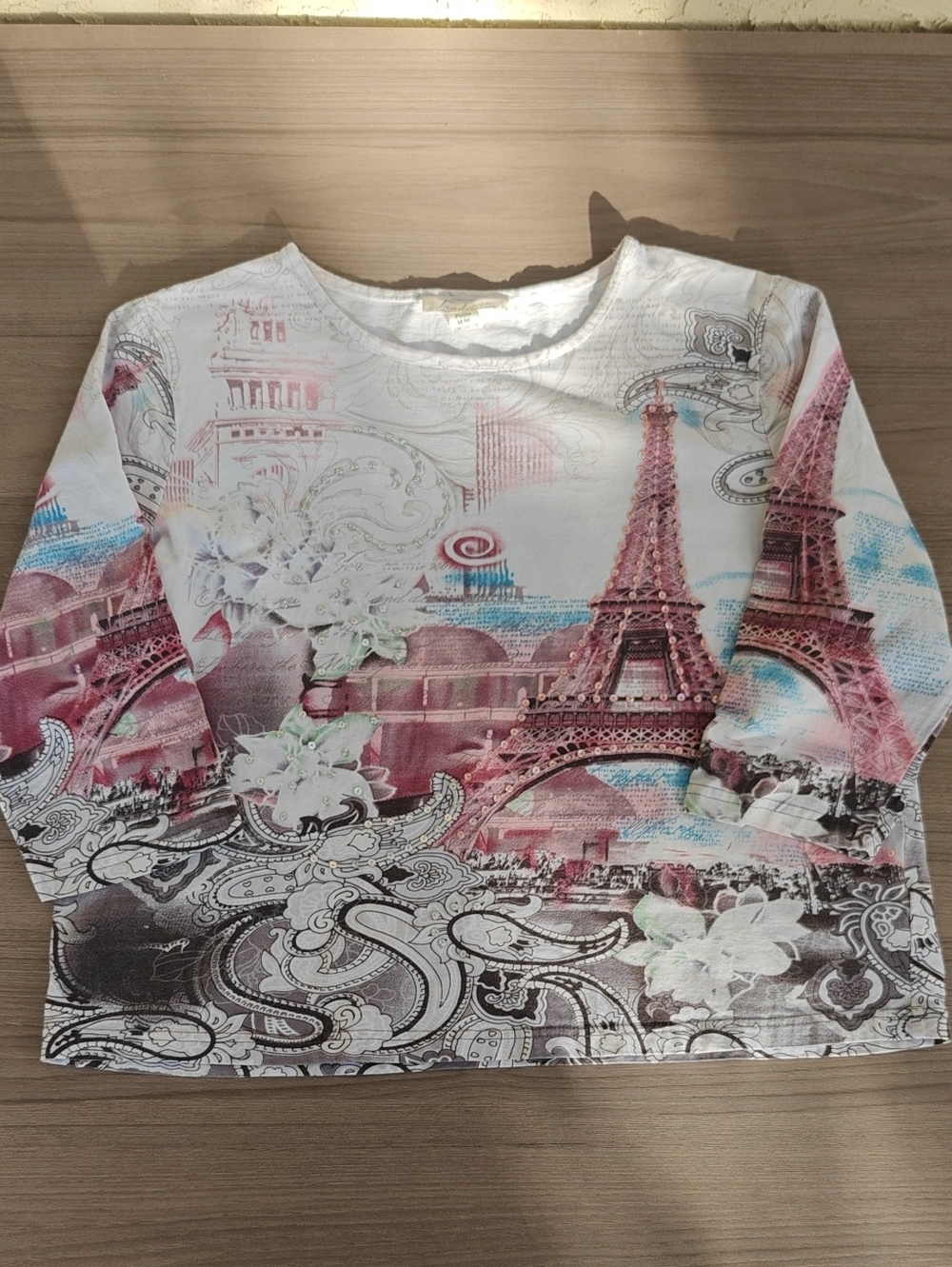 Tradition Country Collection Paisley Eiffel Tower Cotton Top in White & Pink